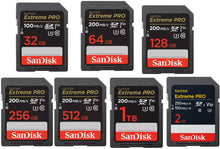 Load image into Gallery viewer, Sandisk SD Extreme Pro 200MB/s Flash Memory Card 32GB 64GB 128GB 256GB 512GB 1TB 2TB