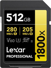 Load image into Gallery viewer, Lexar SDXC Professional 1800x UHS-II Flash Memory Card 64GB 128GB 256GB 512GB 1TB