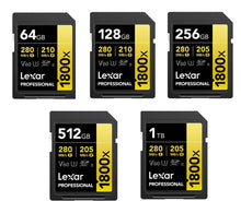 Load image into Gallery viewer, Lexar SDXC Professional 1800x UHS-II Flash Memory Card 64GB 128GB 256GB 512GB 1TB