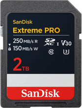 Load image into Gallery viewer, Sandisk SD Extreme Pro 200MB/s Flash Memory Card 32GB 64GB 128GB 256GB 512GB 1TB 2TB