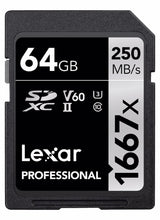 Load image into Gallery viewer, Lexar SD Professional 1667X 250MB/s Read Flash Memory Card 64GB 128GB 256GB