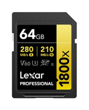 Load image into Gallery viewer, Lexar SDXC Professional 1800x UHS-II Flash Memory Card 64GB 128GB 256GB
