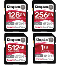 Load image into Gallery viewer, Kingston SDXC Canvas React Plus UHS-II V60 280MB/s SD Memory Card 128GB 256GB 512GB 1TB
