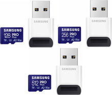 Load image into Gallery viewer, Samsung Micro SD Pro Plus 180MB/s With USB Card Reader Memory Card 128GB 256GB 512GB
