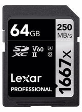 Load image into Gallery viewer, Lexar SD Professional 1667X 250MB/s Read Flash Memory Card 64GB 128GB 256GB
