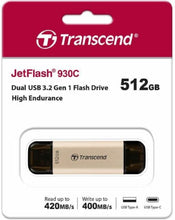 Load image into Gallery viewer, Transcend USB JetFlash 930 420MB/s USB3.2 Gen 1 OTG USB Flash Drive 128GB 256GB 512GB
